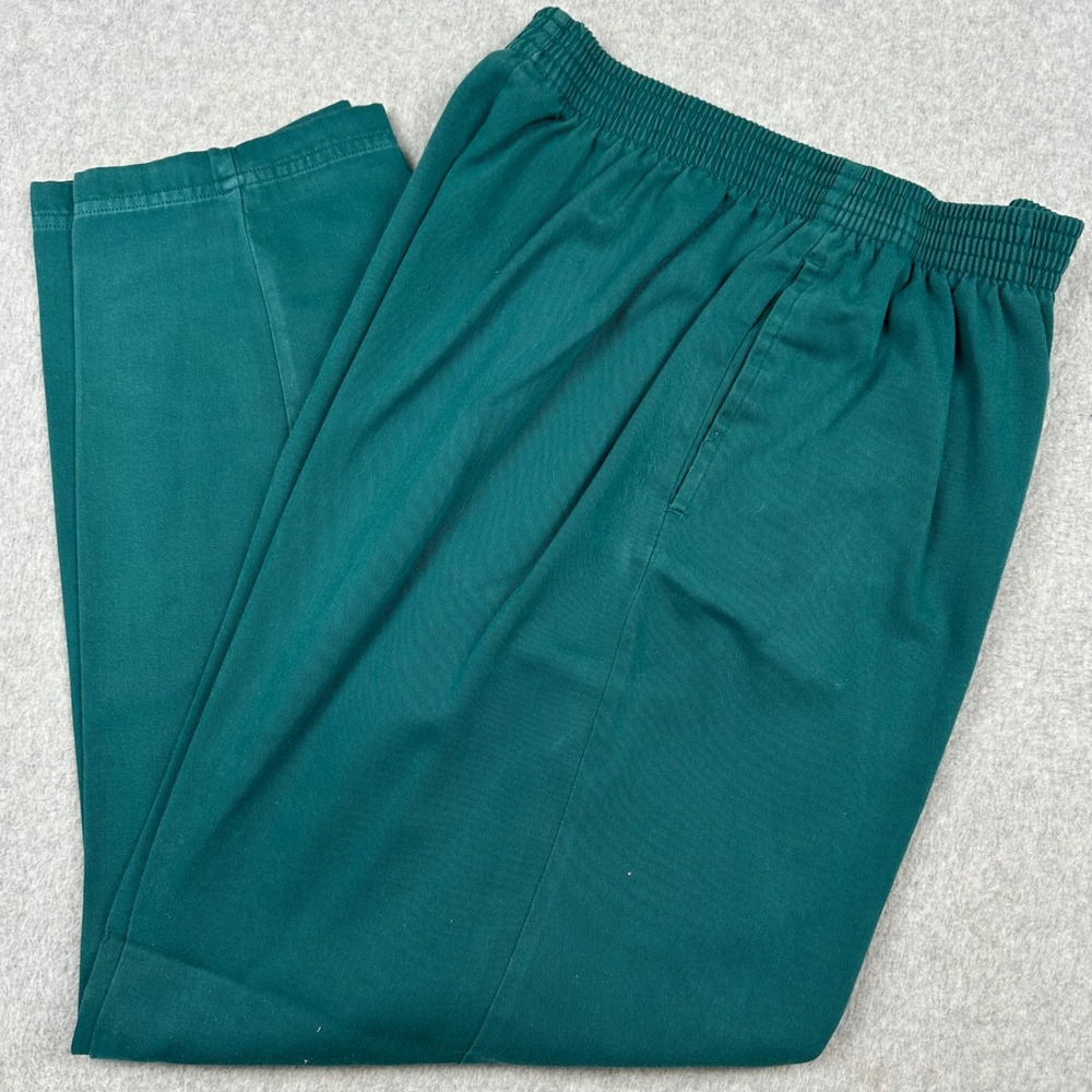 Basic Editions Womens Forest Green Elastic Waist Straight Leg Pants Large